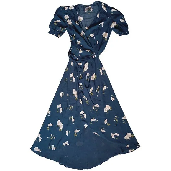 Reformation Layley Wrap Midi Dress  Opaline Navy Floral, Womens Medium